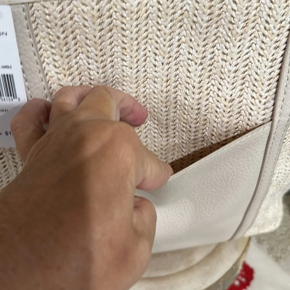 NWT French Connection straw double handle tote bag. Color wheat. Price firm